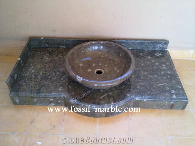 Fossil Brown Limestone Sink, Fossil Limestone Brown Marble