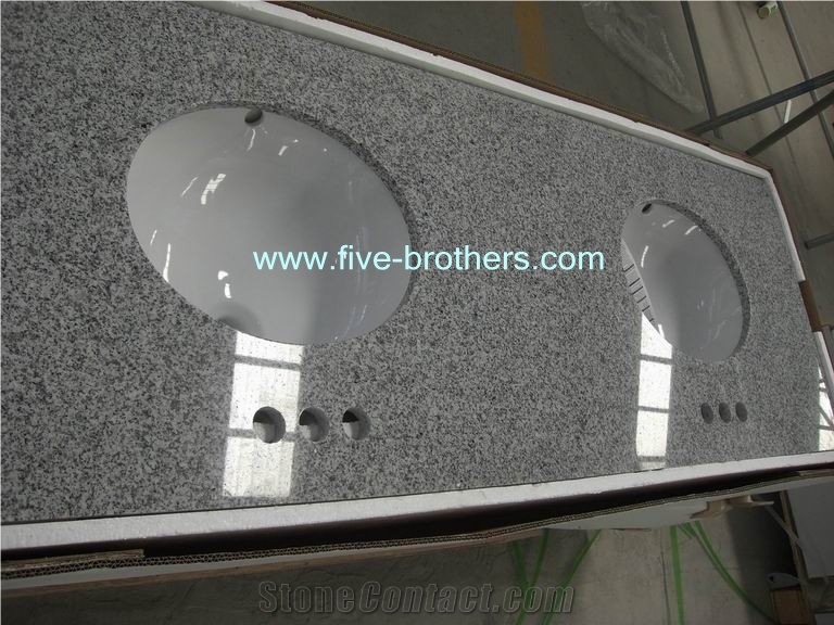 G603 Granite Bath Top with Undermount Sink, Seasame White Grey Granite Vanity Top