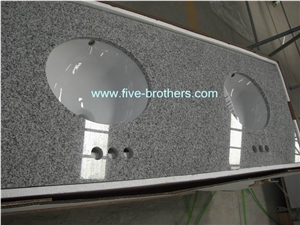 G603 Granite Bath Top with Undermount Sink, Seasame White Grey Granite Vanity Top