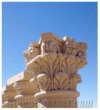 Cantera Crema Column Head, Cantera Crema Beige Column Capital