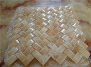 China Honey Yellow Onyx Hexagon Mosaic/ Basketweave Mosaic Tiles for Interior Building Wall Panel