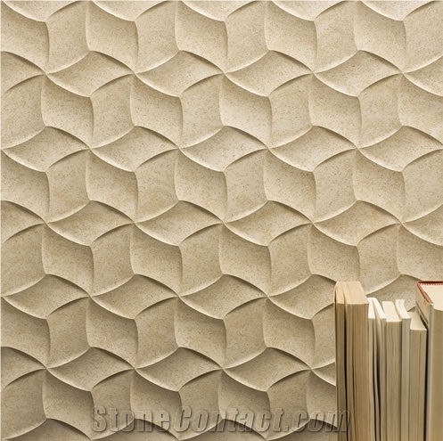 3D CNC Beige Carving Stone Panel, Beige Marble Building, Walling