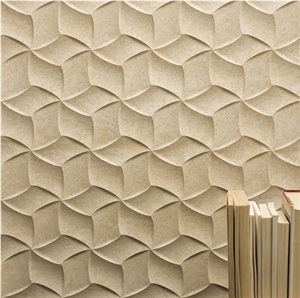 3D CNC Beige Carving Stone Panel, Beige Marble Building, Walling