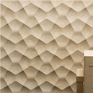 3D CNC Natural Beige Stone Carving Wall Panel, Beige Marble Wall Panel