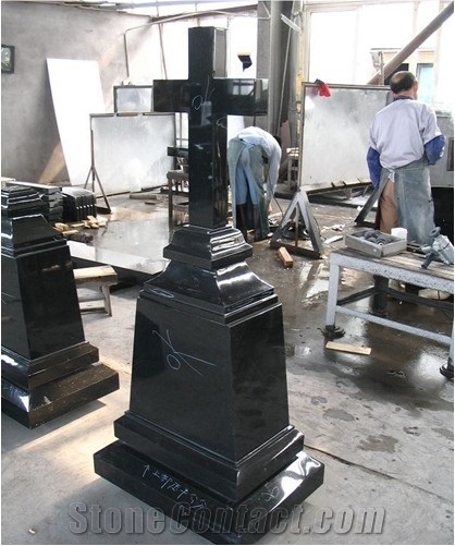 Cheap Russia Style Tombstone, China Black Granite Tombstone