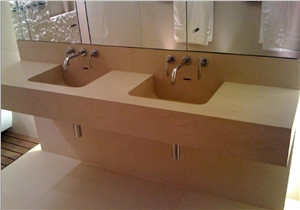 Bath Top with Massive Wash Basin in Moleanos LR, Creme Moleanos Beige Limestone