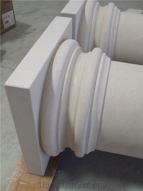Stone Columns with Creme Moleanos, Beige Limestone