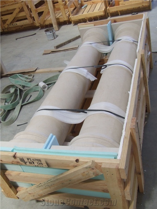 Stone Columns with Creme Moleanos, Beige Limestone