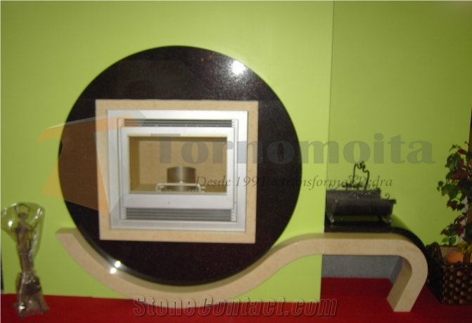 Modern Fireplace L500, Angola ,Sahara Beige Black Granite