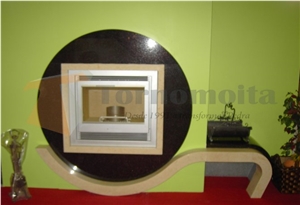 Modern Fireplace L500, Angola ,Sahara Beige Black Granite