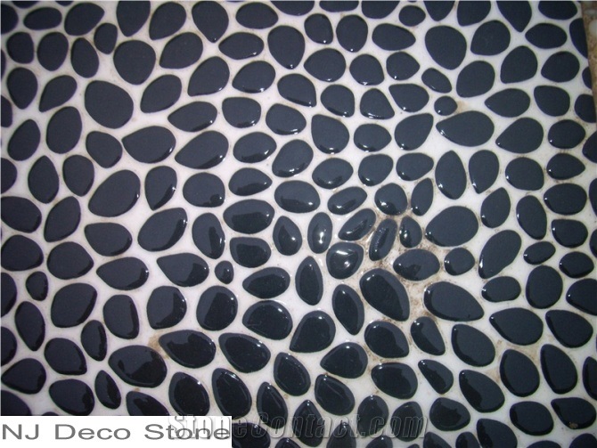 Black Pebble Tile Mosaic, Pebble Black Marble Mosaic