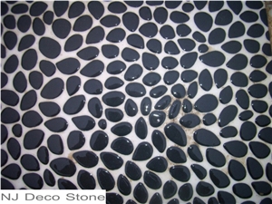Black Pebble Tile Mosaic, Pebble Black Marble Mosaic