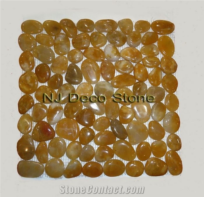 Yellow Pebble Tile, Yellow Onyx Mosaic