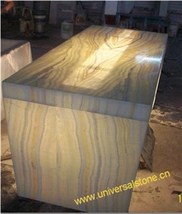 LED Lighting Honey Wooden Vein Onyx Glass Desk