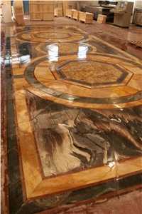 Waterjet Medallion, Breccia Oniciata Rosa Marble