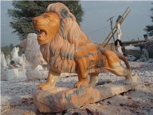 Animal Sculptures Lion Statue, Pink Marble Animal Sculptures