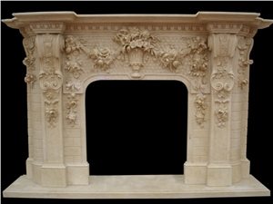 Egypt Creme Beige Limestone Fireplace Mantel