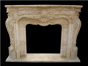 Beige Travertine Fireplace Mantel
