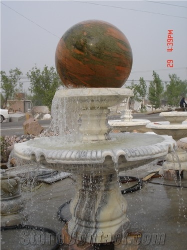 White Marble Floating Ball Fountain