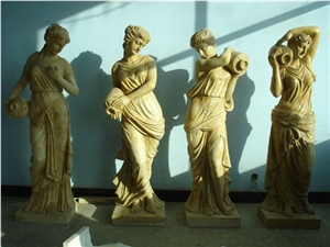 Yellow Sandstone Human Sculpture Handcarved /Weatern Style