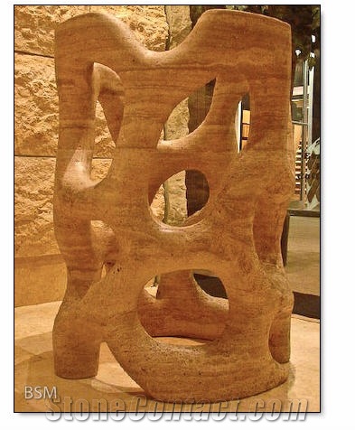 Durango Zacatecas Peach Travertine Abstract Sculpt, Yellow Travertine Sculpture, Statue