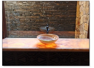 Onyx Pina Bathroom Counter Top with Onyx Sink, Yellow Onyx Bath Tops