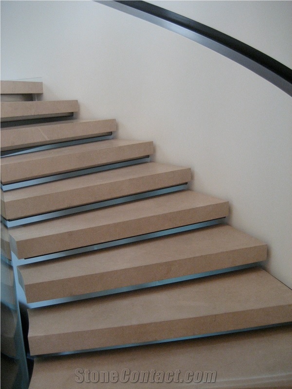 Limestone Block Steps, Biancone Di Castellammare Beige Limestone