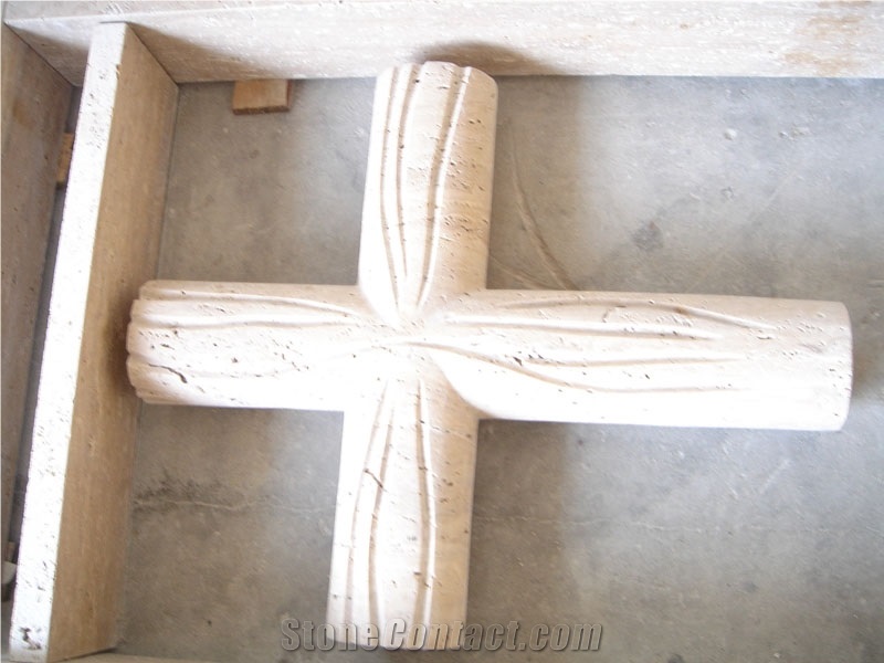 China Travertine Tombstone Monument, Beige Travertine