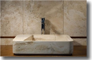 Loaded Stone Sink with Pietra Di Rapolano, Travertino Di Rapolano Beige Travertine