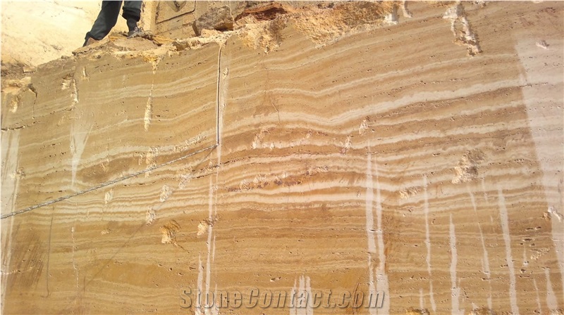 Lemon Travertine Blocks, Azarshar Yellow Travertine Block