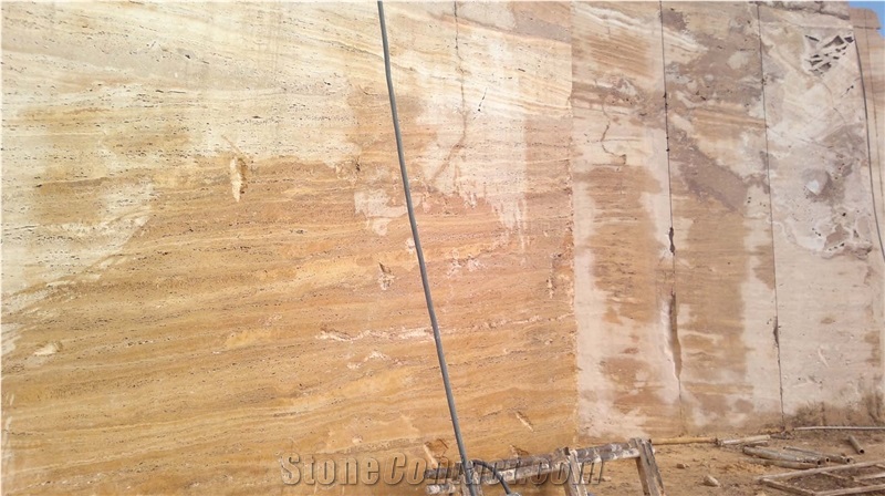 Lemon Travertine Blocks, Azarshar Yellow Travertine Block