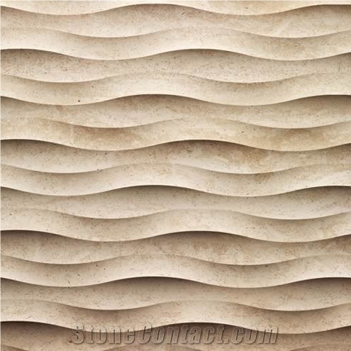 Cheap TV Background 3D Stone Feature Wall Panel, Beige Marble Home Decor