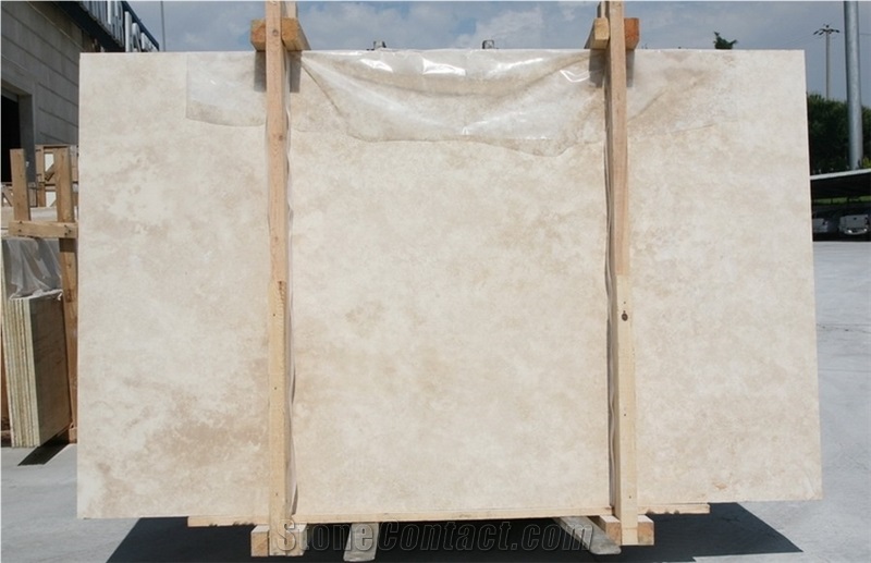 Light Travertine Slabs, Classic Denizli Travertine Slabs, Filled and Honed