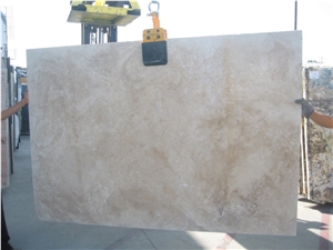 Light Travertine Slabs, Classic Denizli Travertine Slabs, Filled and Honed