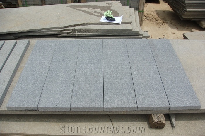 Grey Basalt Andesite Chiseled and Brushed, Hainan Grey Basalt Slabs & Tiles