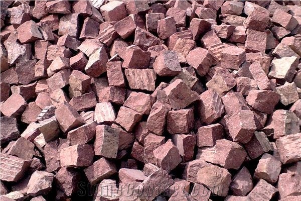 Granite Cobble Stone (granite Cube), Nehbandan Roza Red Granite