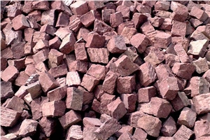 Granite Cobble Stone (granite Cube), Nehbandan Roza Red Granite Granite Cobble Stone (granite Cube), Nehbandan Roza Red Granite