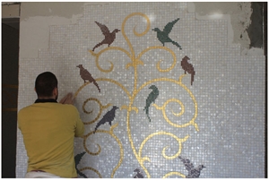 Mosaic Wall Tiles, White Limestone Mosaic