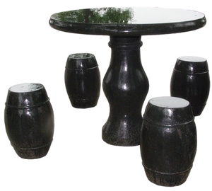 Garden Stone Furniture, Black Granite Bench & Table