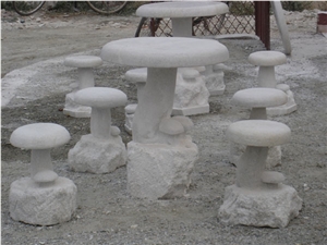 Exterior Table Set, Bench, Beijing White Marble Table Set