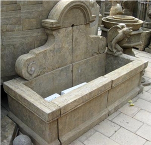 White Limestone Wall Fountain