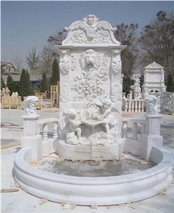 White Limestone Wall Fountain