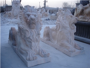 Lion Sculpture, Pink Marble Sculpture