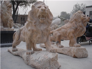 Lion Sculpture, Pink Marble Sculpture