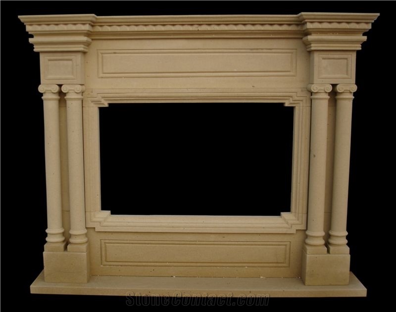 Mantel Fireplace, Yellow Limestone Fireplace