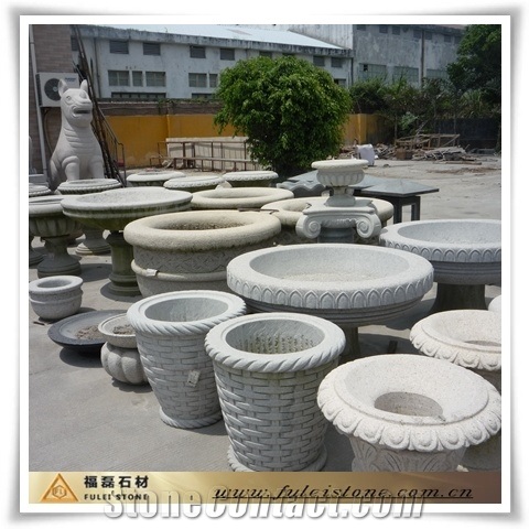 Round Granite Flower Pot, Round Flower Pot Yellow Granite