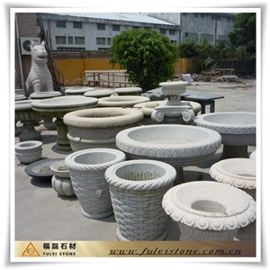 Round Granite Flower Pot, Round Flower Pot Yellow Granite
