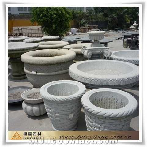 Round Granite Flower Pot, Round Flower Pot Yellow Granite