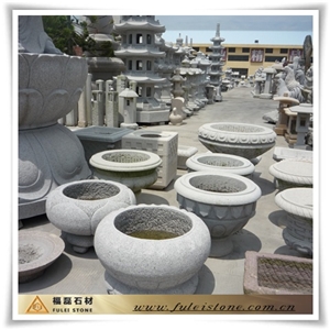 Round Granite Flower Pot, Round Flower Pot Yellow Granite