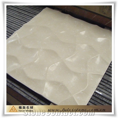 Wave Marble Carving, Wave Carving Beige Marble Relief, Etching